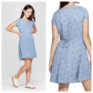 406-Junk Food Blue dress with red lightening bolts. Small #junkfood #summer